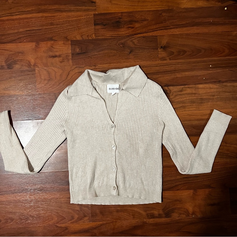 Olive & Oak Cream Cardigan Sweater Lightweight Knit